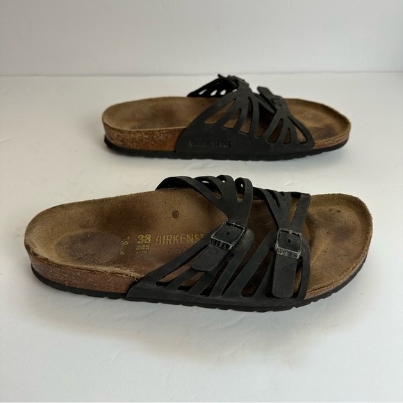 Birkenstock Granada Sandals Women's Size 7 Shoes Black Leather Open Toe Buckle - Picture 2 of 9